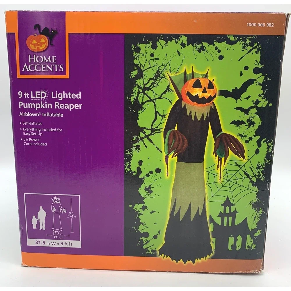 9ft Home Accents Pumpkin Reaper Inflatable LED Lighted Halloween Airblown